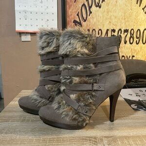 Elle Faux Fur Stiletto heel Boots TaupeTan brown New Size  8